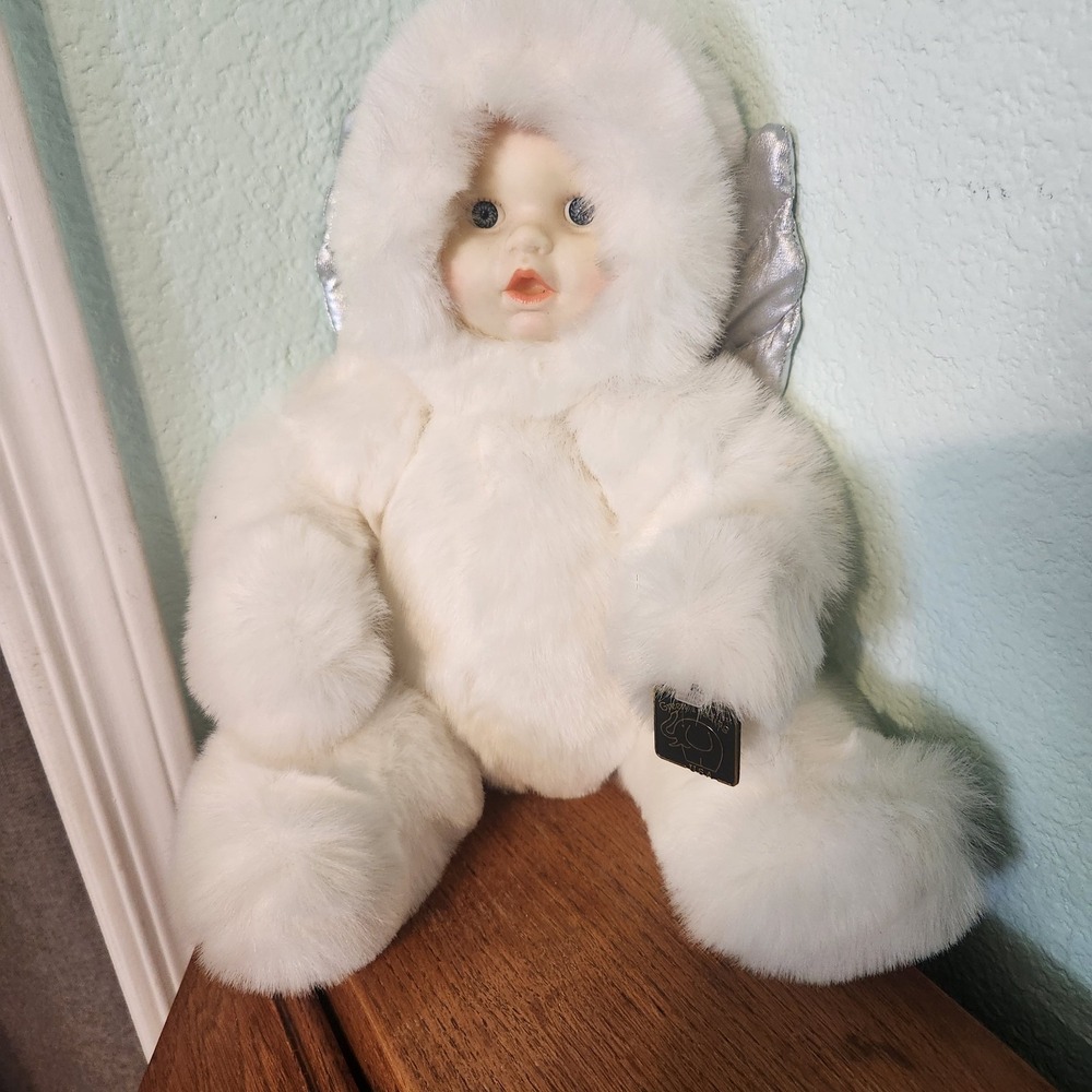 Vtg 90s Vinyl Baby Face Snow Baby Plush Jointed Green Trading‎ Co USA 16"